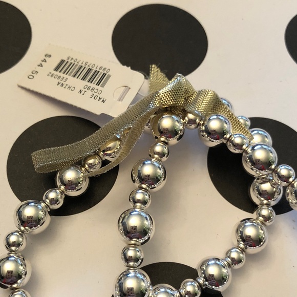 Authentic J. Crew Silver Beaded Elastic  Bracelet Set of 2.  New with tag. - Picture 2 of 10